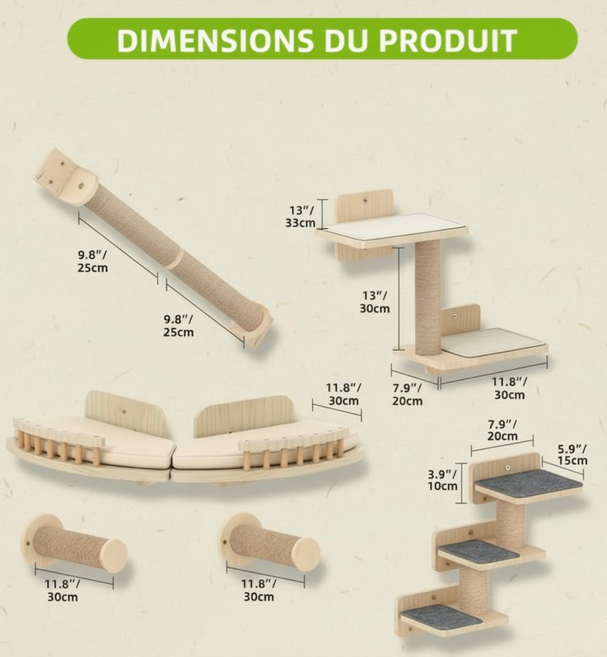 LE MUR - ARBRE A CHAT MURAL EN BOIS